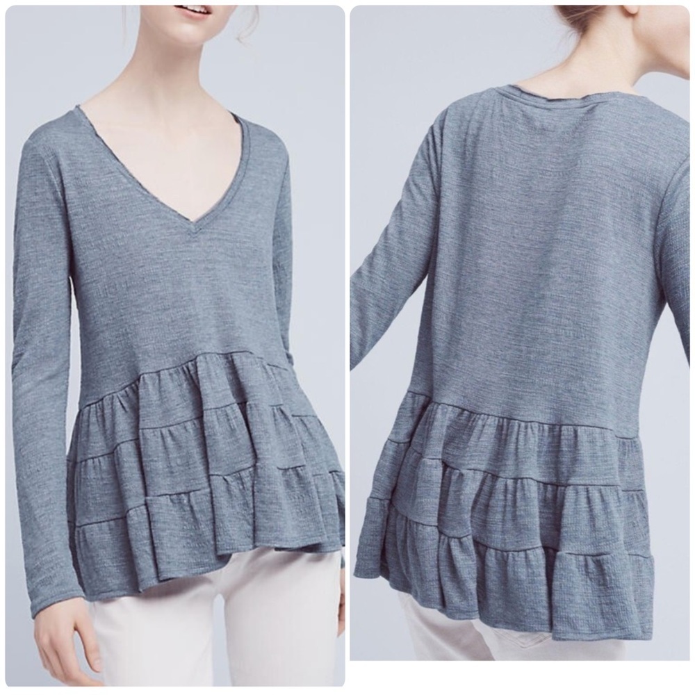 Deletta by Anthropologie Thea v neck tiered ruffle top Size Large